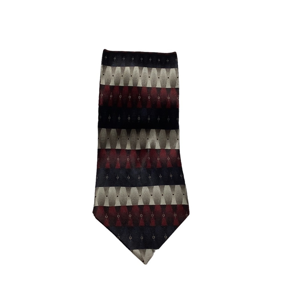 COVINGTON Geometric Navy‎ Burgundy Silver Silk Necktie OS